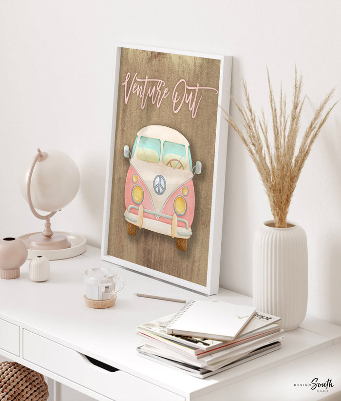 Travel nursery art, surf beach vw van bus compass globe map art print collection set, travel nursery decor, surf beach baby room wall decor