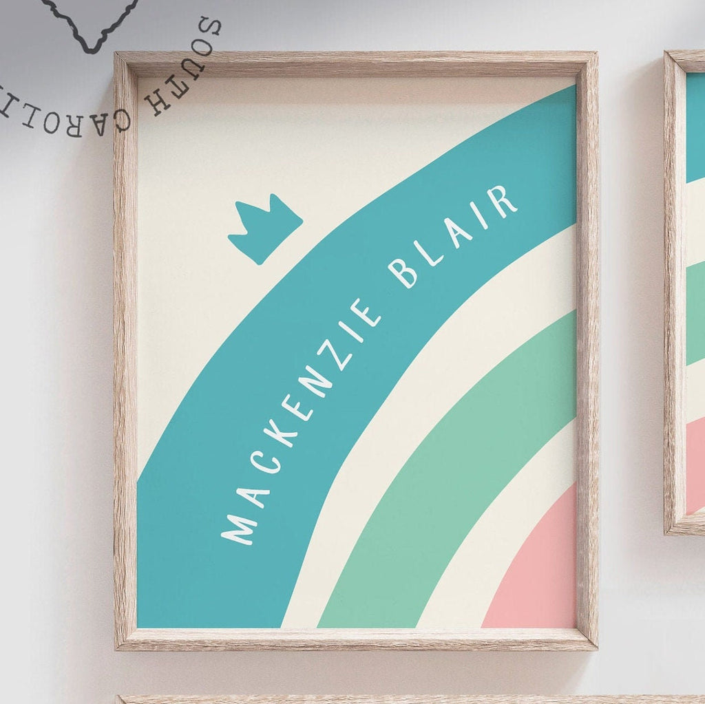 Monogram rainbow nursery decor, wall art for nursery, girls bedroom decor, monogram art prints, playroom decor wall idea rainbow girl's name