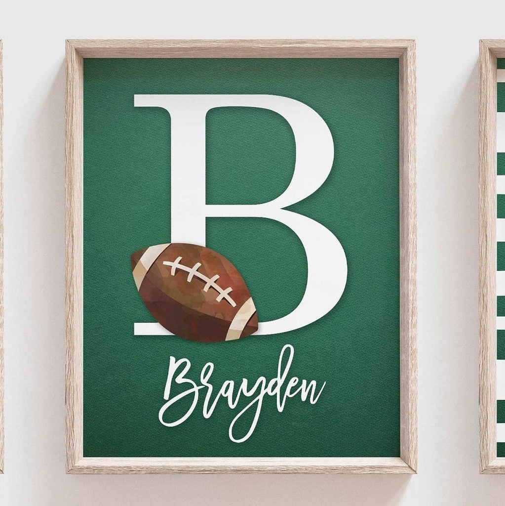 Sports nursery decor, sports art boys room, kids bedroom personalized sports prints, artwork above crib sports theme, sports boys monogram