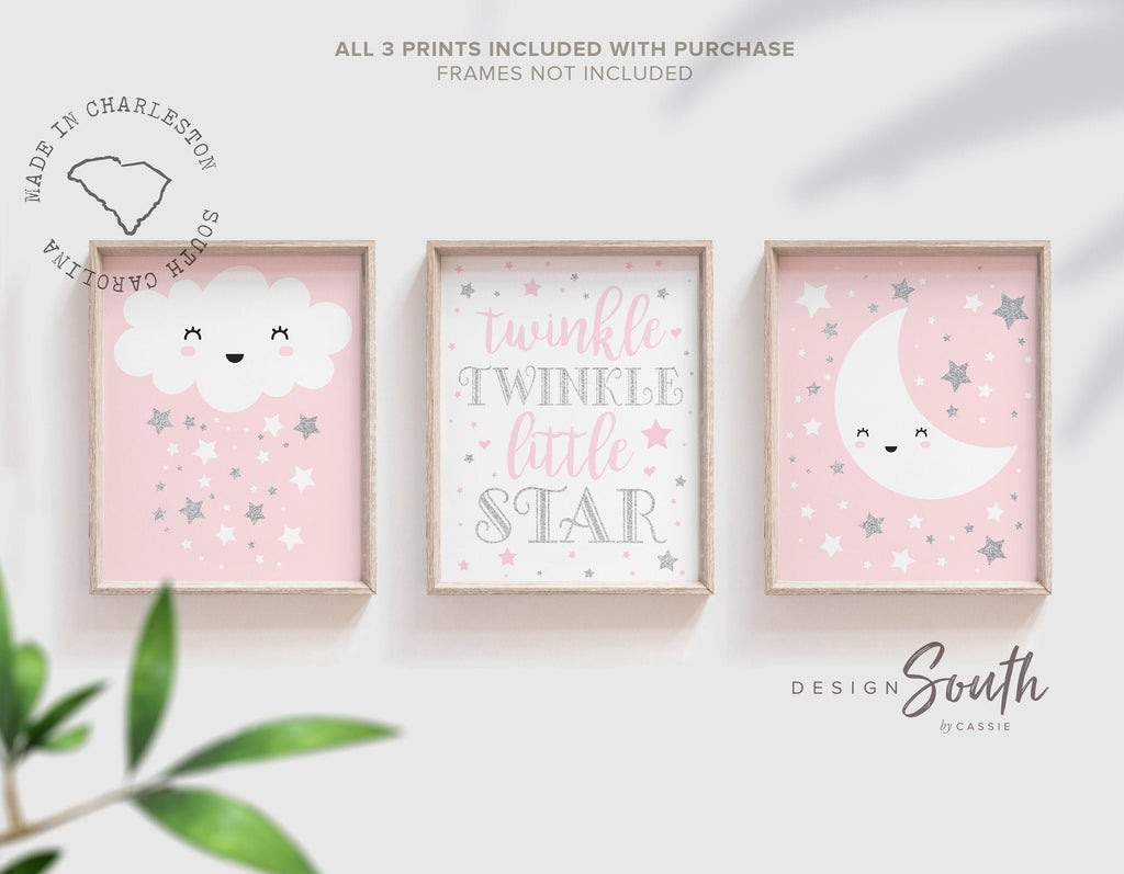 Lilac nursery wall art silver sparkles, twinkle twinkle little star, nursery decor, nursery quote baby print, baby girl nursery decor gift
