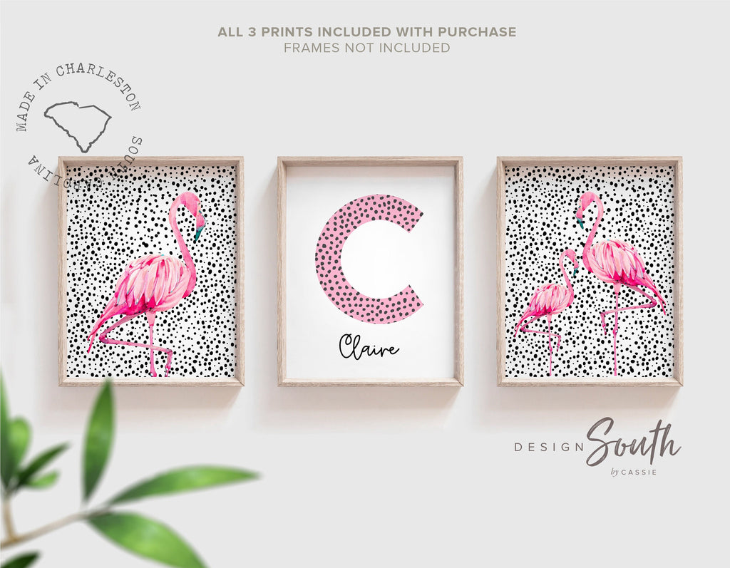 Pink and dalmatian speckle, flamingo nursery decor, girl nursery decor pink and dalmatian spotty, tropical nursery theme, girl tropical room