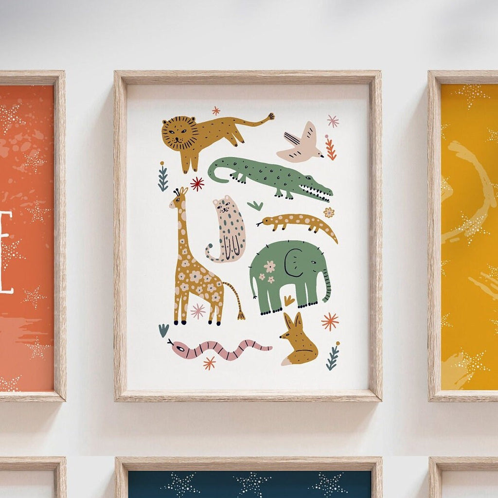 Modern boho kid print set, children gallery wall inspiring, modern boho safari animal themed room decor, you are affirmations art, baby room