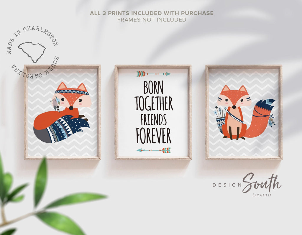 Born together friends forever twin nursery quote, nursery quote twins art, twin nursery decor, twin nursery art, twins woodland, fox theme