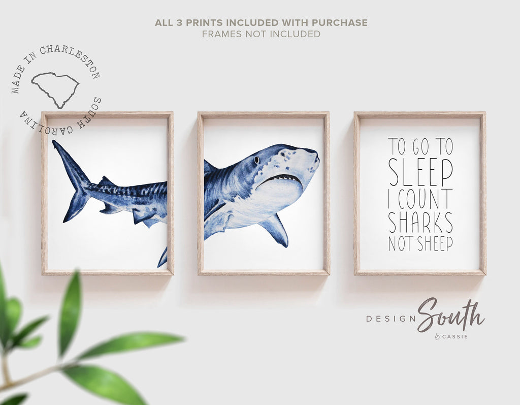 Shark nursery, to go to sleep I count sharks not sheep, shark boy bedroom theme, art prints shark and quote boy, baby boy shark nursery wall