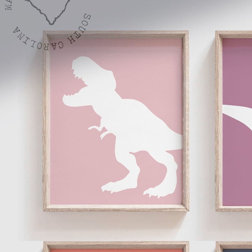 Little girl room dinosaurs, girl dinosaur art, pink blue purple dinosaurs, decor toddler wall girl boho dinosaurs, girl's art print dinosaur