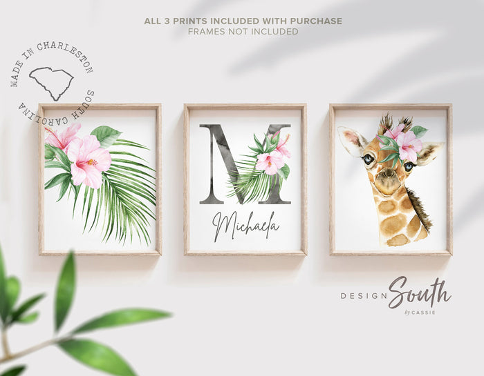 Baby girl nursery wall art, tropical theme baby shower gift for girl, palm leaf nursery, tropical baby girl nursery, hawaiian nursery decor