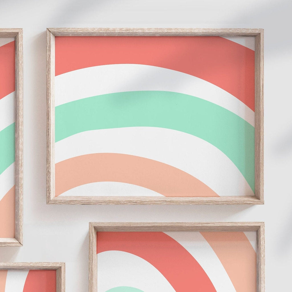 Baby girl coral mint gold rainbow decor, coral and mint art, coral nursery, baby girl rainbow gold, girls playroom ideas, nursery art coral