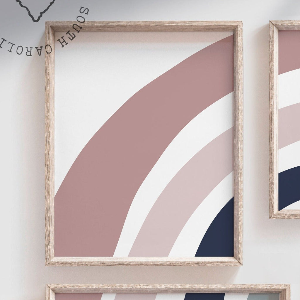 Navy and blush nursery, children rainbow wall, blush pink and navy blue rainbow kids baby children, art gender neutral blue gray nude mauve