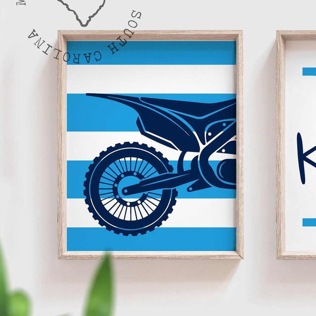 Dirt bike room decor ideas, customized name motocross dirt bike wall art boys room, dirt bike theme bedroom playroom nursery, boys bike gift