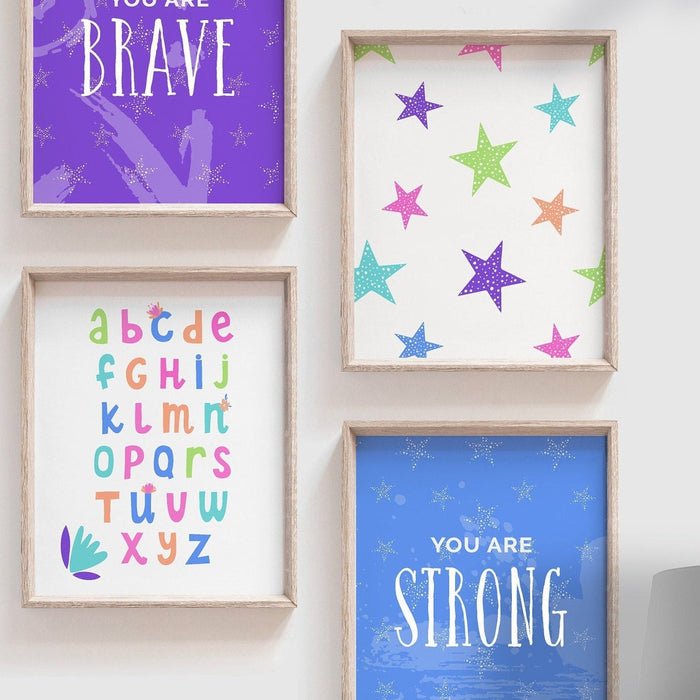 Kids positive affirmation wall art poster printables, pink and purple girls room decor, girls playroom ideas, pink purple toddler wall art
