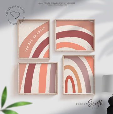 Boho blush mauve nursery, you are so loved, nursery wall art rainbow, over bed or crib art, neutral wall art, boho kids bedroom playroom art
