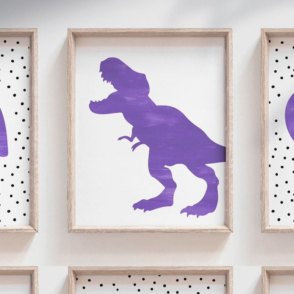 Girl dinosaurs hearts rainbows, girl purple dinosaur themed nursery, girl dinosaur bedroom wall art, purple dinosaur, 6 girly dinosaur print