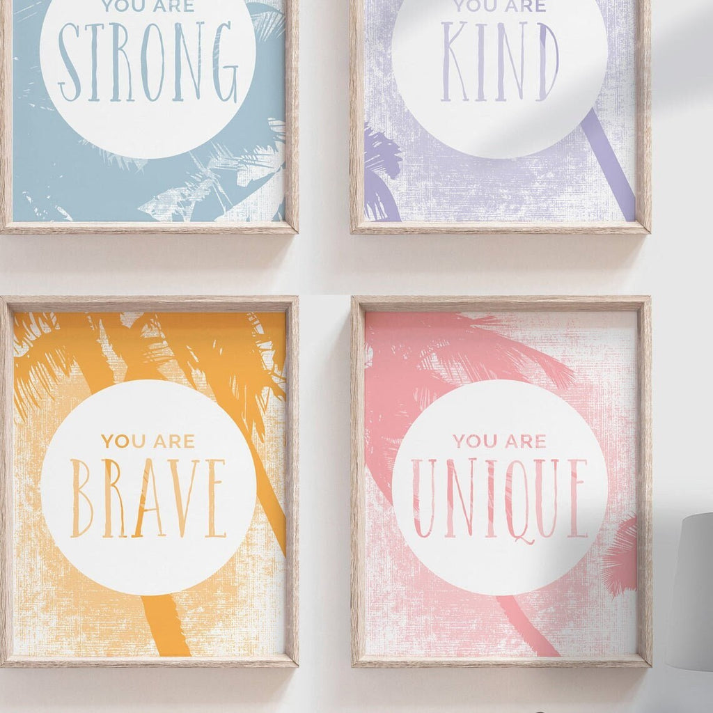 Pastel playroom decor, palm prints for kids room, pastel colors wall print, playroom prints, art nursery, pastel tropical, six wall prints