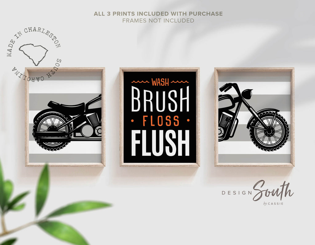 Motorcycle theme gift for boy, motorcycle art print birthday gift, black orange gray motorcycle toddler decor, wall art for big boy bathroom