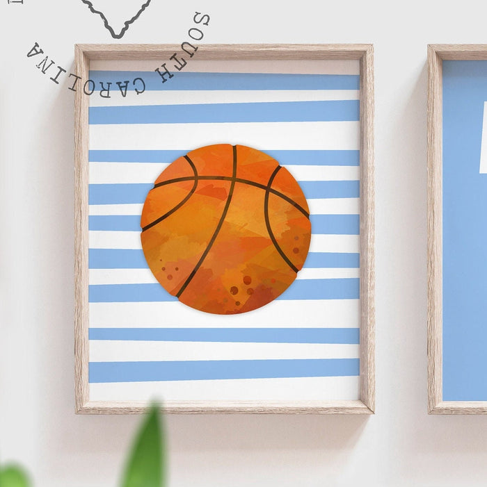 Sports wall art blue, custom sports decor gift, basketball football baseball, personalized name sports theme, little boy room sports signs