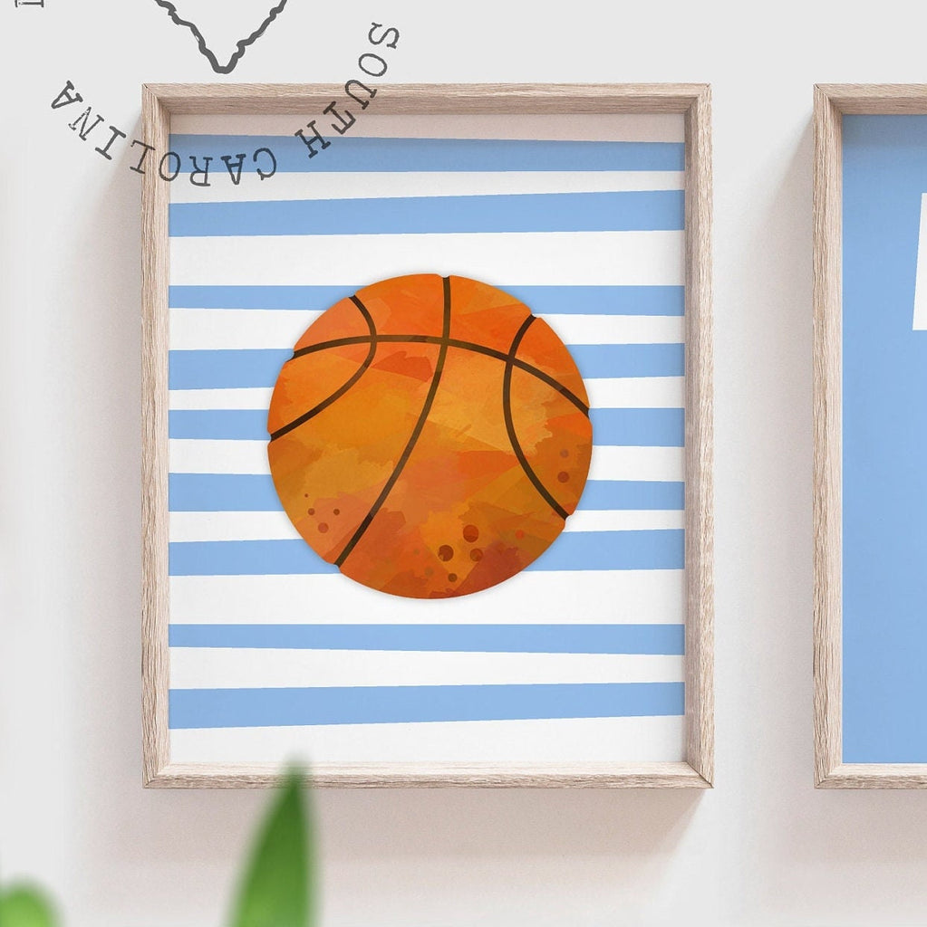 Sports wall art blue, custom sports decor gift, basketball football baseball, personalized name sports theme, little boy room sports signs