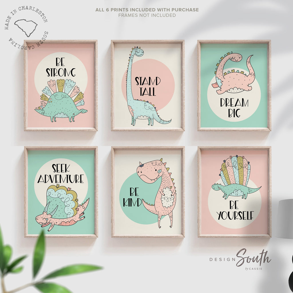 Dinosaur girl wall decor, pink dinosaur decor, dinosaur girl nursery wall art, pink dinosaur decoration, cute dinosaur nursery prints baby