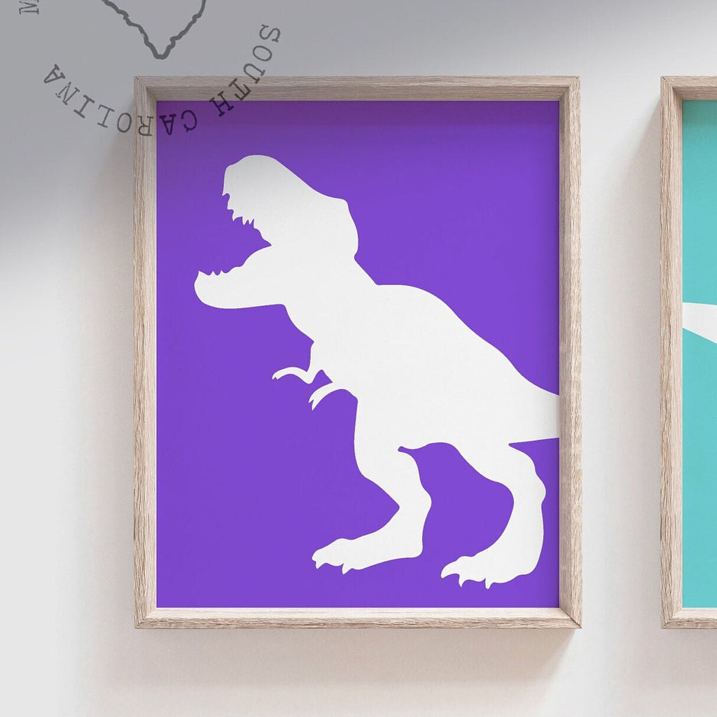 Colorful dinosaur art, bright colored dinosaurs, toddler girl dinosaur art, dinosaur girl bedroom wall art prints, gallery wall dinosaurs