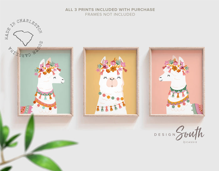 Neutral nursery muted boho colors baby room, elegant neutral girl's wall art, modern boho baby decor llama, nursery alpaca llama theme child