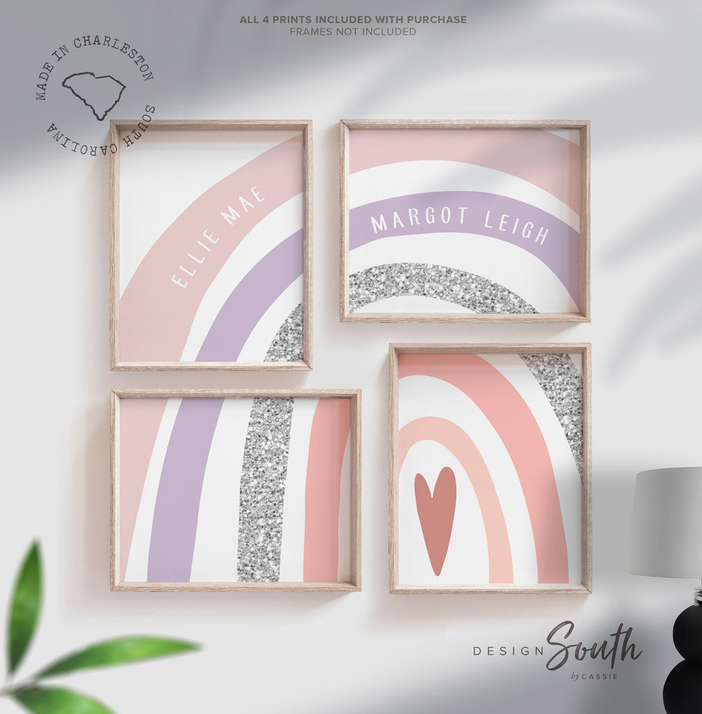 Pink silver sister room art, wall art for twin girls, personalized names girl sign sisters, pink purple sister art, pink sister wall decor