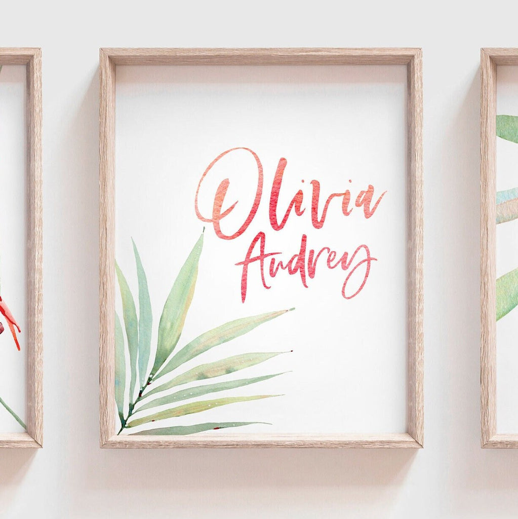 Flamingo print art set, above crib tropical wall, flamingo nursery decor, baby room decor, newborn flamingo nursery pink and green