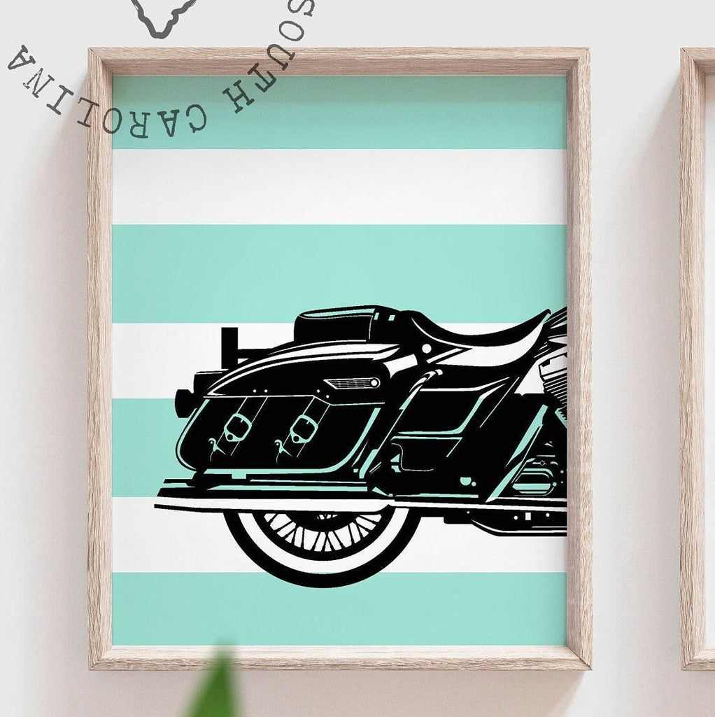 Black motorcycle boys nursery art, boys motorcycle wall art, motorcycle wall art for boys, monogrammed motorcycle wall art gift, kid name