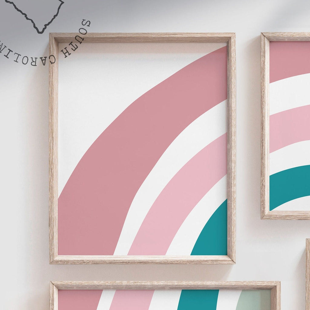 Mauve blush turquoise rainbow wall art, modern nursery wall art, baby room rainbows, rainbow wall art kids, children room rainbow wall decor