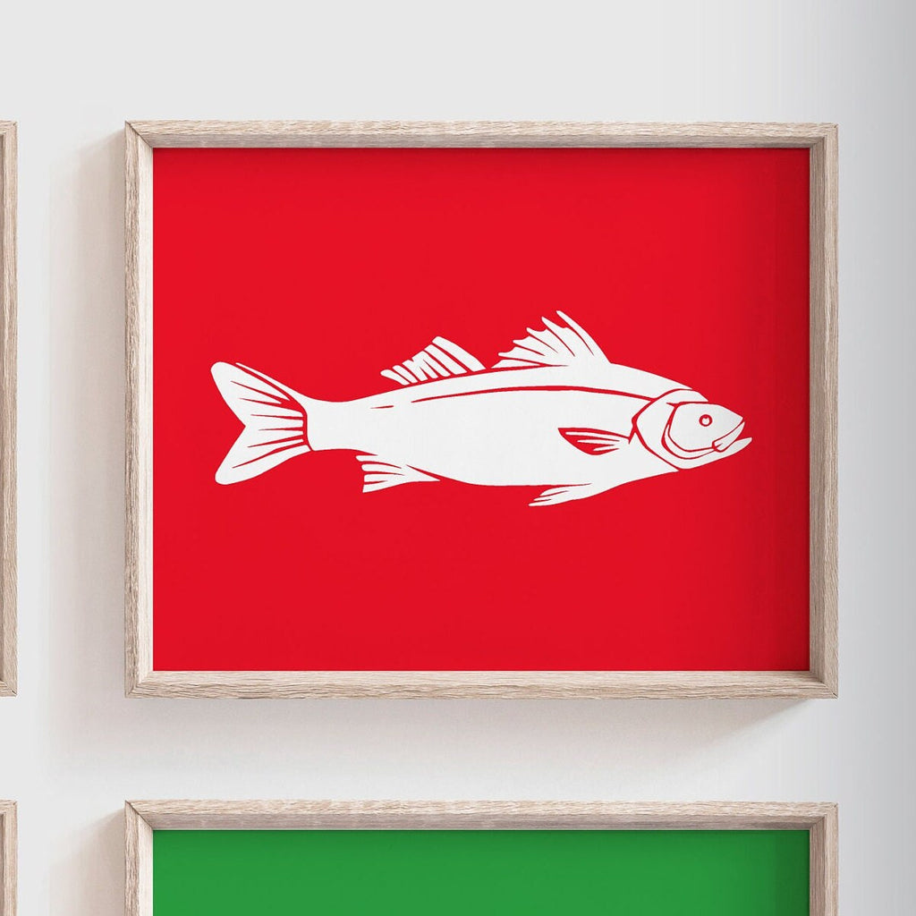 Boys room bright fish art, wall decor for boy bedroom fish themed, red blue green orange fish art prints, gift for boy fish, child fish art