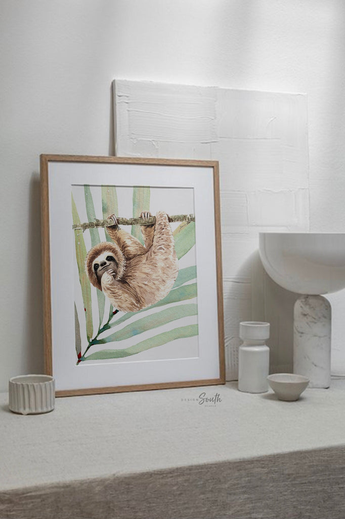 Sloth wall art for kids, sloth themed room personalized name, child nature animal bedroom art prints, sloth kids decor, wall art sloth decor