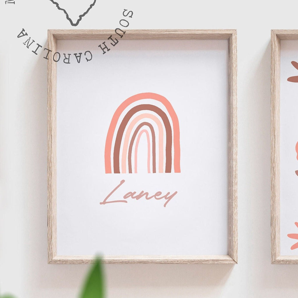 Mauve pink coral personalized baby room art, pink mauve floral baby girl nursery art, personalized girl gift, wall decor botanical floral