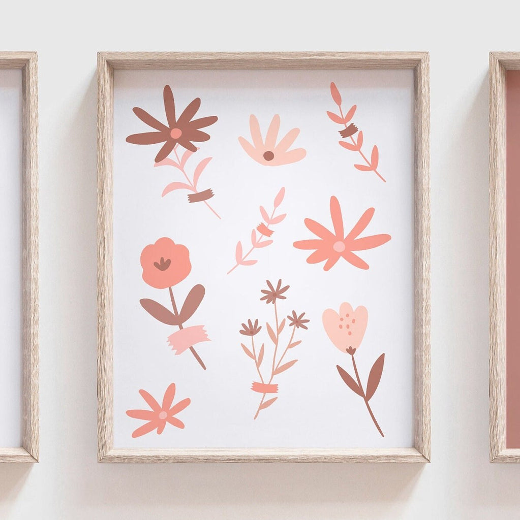 Mauve pink coral personalized baby room art, pink mauve floral baby girl nursery art, personalized girl gift, wall decor botanical floral