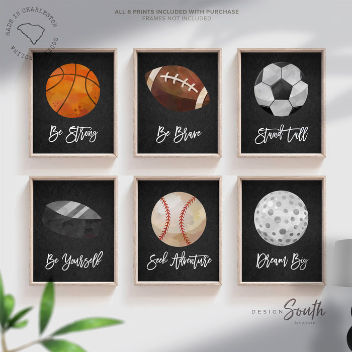 Sports collection art set of 6, boys sports nursery wall art prints, boy sports theme, boy sports inspirational positivity prints bedroom