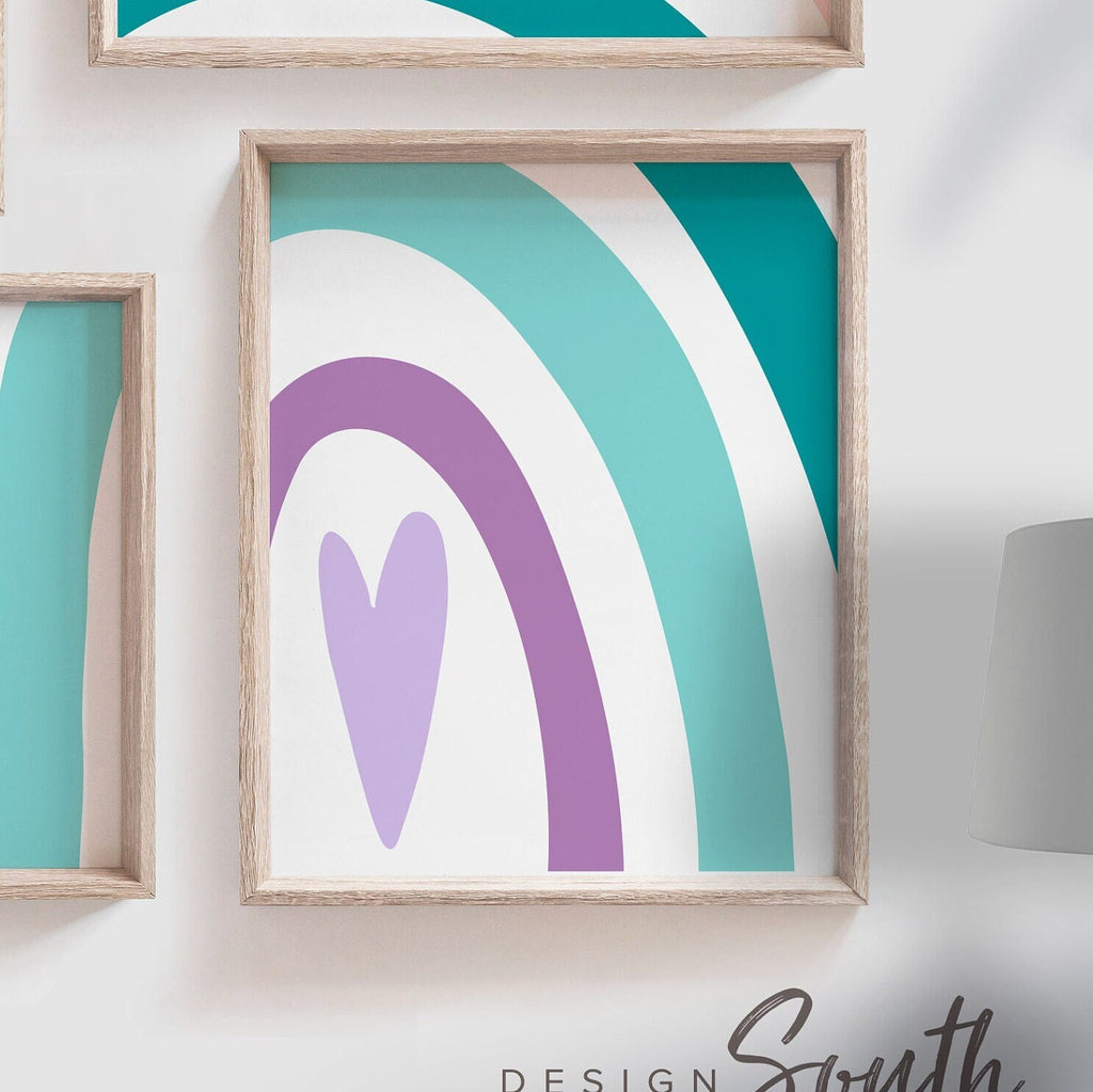 Coral and turquoise nursery bedroom art, rainbow nursery or bedroom, baby girl wall art coral turquoise personalized name, coral nursery art