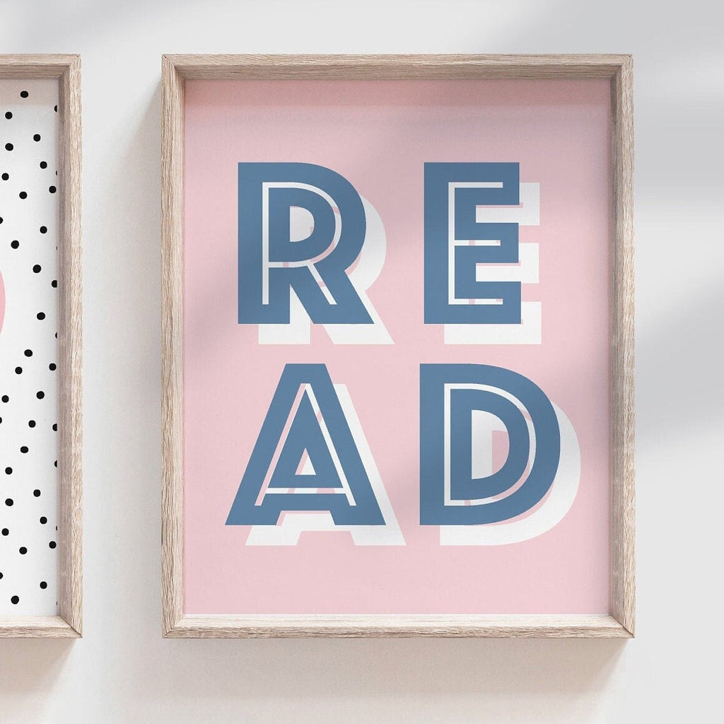 Play read love, little girl room wall art, playroom wall art for girl, heart crown rainbow art, girl reading wall art, gift girl birthday