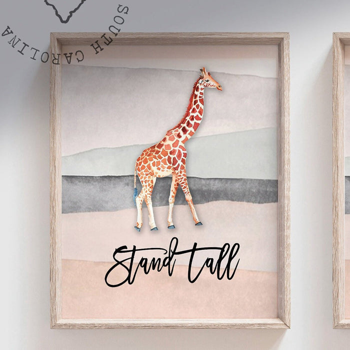 Modern kids playroom decor, animal wall art collection, neutral shared bedroom boy girl inspirational, kids animal art giraffe elephant lion