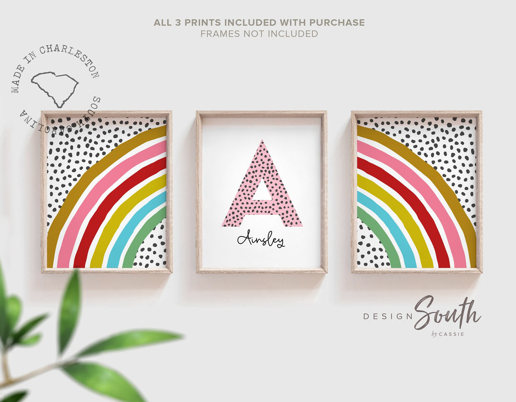 Rainbow nursery monogram art print, baby girl monogram nursery wall art, custom bedroom kid art, rainbow monogram letter, playroom wall art