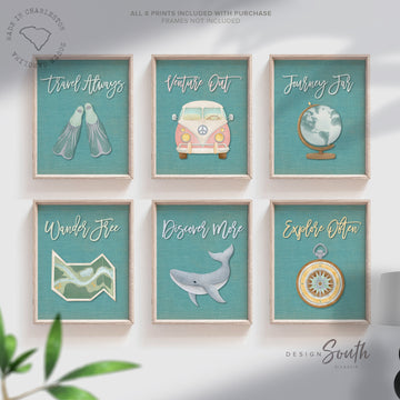 Travel nursery art, travel nursery decor, vintage travel themed nursery, teal beach baby kid child bedroom nursery playroom art, beach art