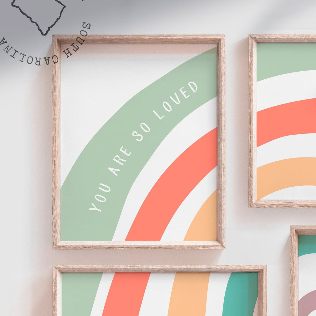 Orange and teal baby room art, playroom for kids orange, nursery bedroom toddler decor orange, wall art rainbow orange teal color room decor