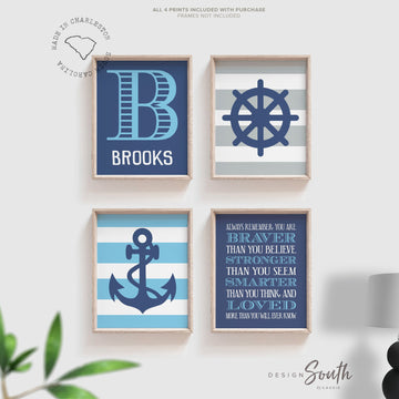 Baby blue gray and navy nautical boys nursery, baby boy nautical, blue gray nautical nursery, baby boy wall art, personalized nautical decor