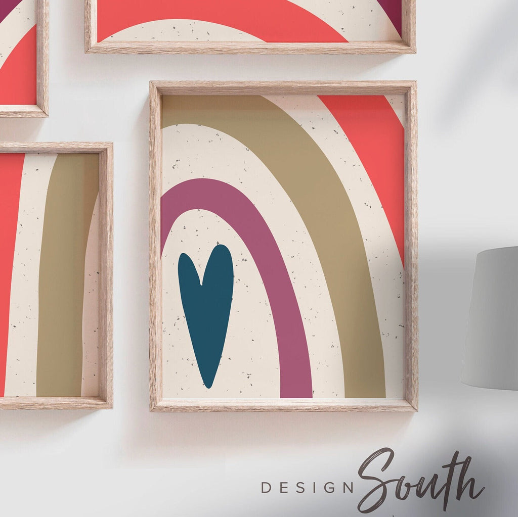 Maroon burgundy girls room decor, nursery mauve maroon coral colors, heart accented wall art, girls personalized name art, boho playroom art