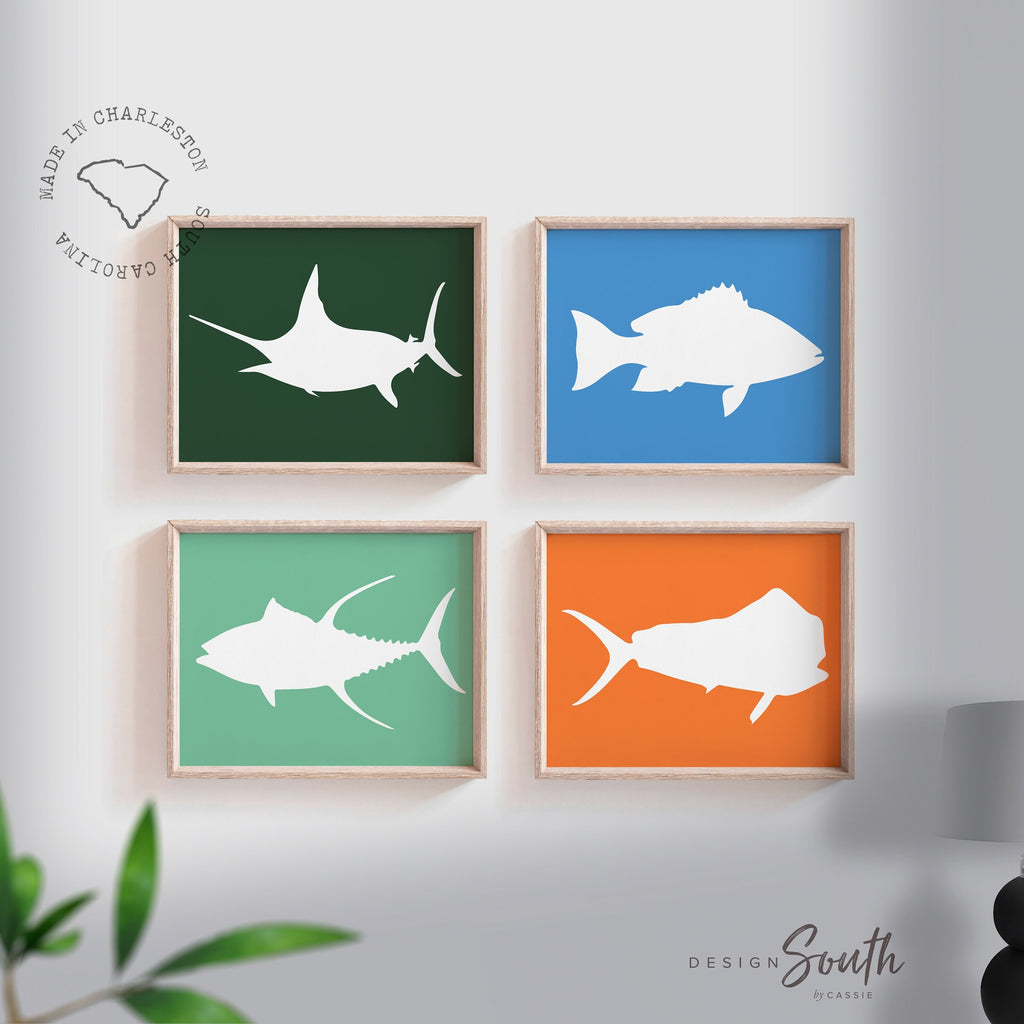 Boys ocean fish nursery decor, boys fishing nursery, nautical nursery theme, blue fish theme nursery, boys saltwater fish marlin dorado tuna