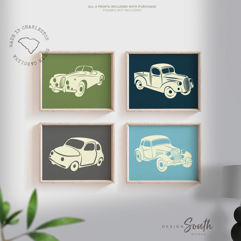 Vintage car and truck decor, vintage car decor, boys transportation prints, transportation nursery theme, boys car nursery, car nursery art