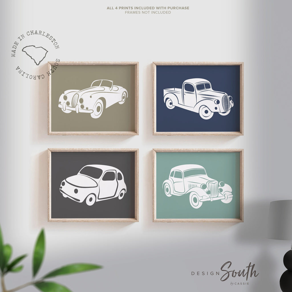 Vintage car and truck decor, vintage nursery decor, boys transportation prints, transportation nursery theme, boys car nursery, car wall art