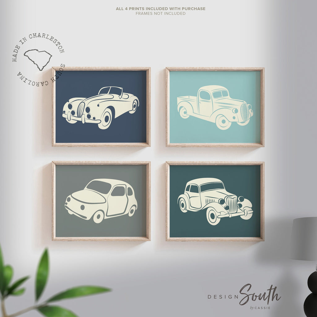 Vintage car and truck decor, vintage nursery decor, boys bedroom decor, boys playroom decor, transportation decor boys, vintage car wall art