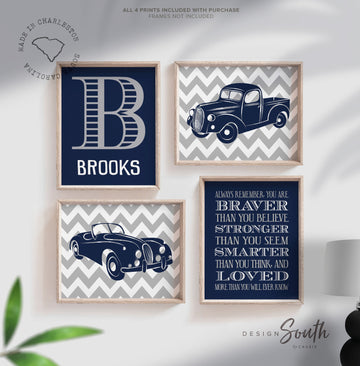 Vintage car and truck prints, vintage nursery, navy blue, gray, transportation nursery theme, boys car nursery, cars, trucks, boys, classic