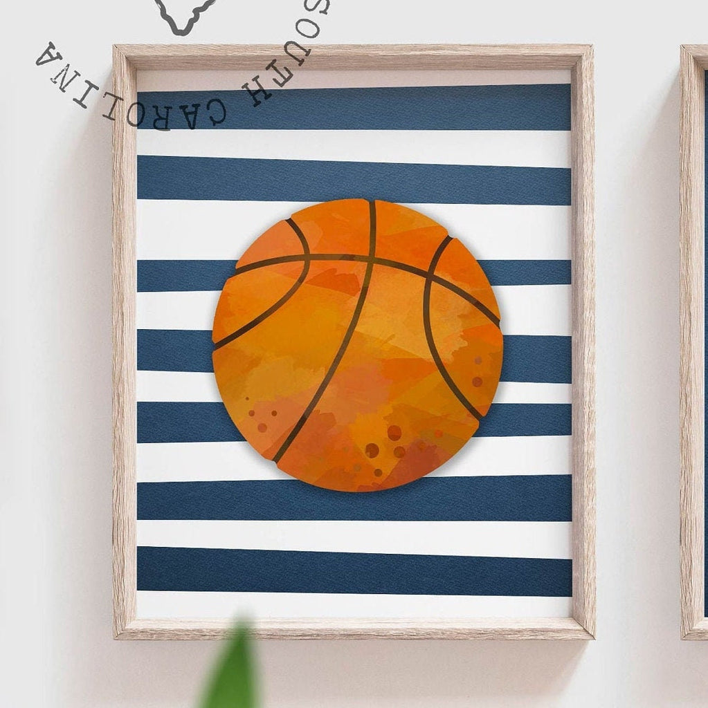 Personalized gift for boy sports theme nursery, boys name art prints sports, basketball baseball football name decor, blue sports wall decor