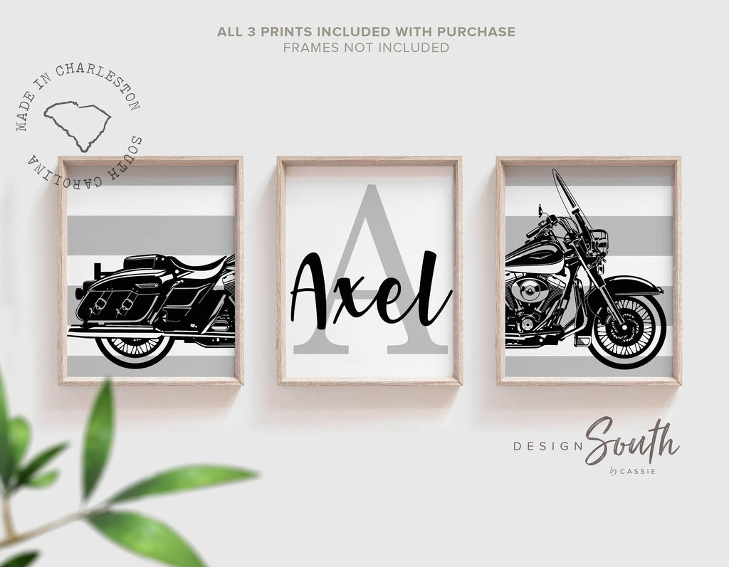 Harley davidson nursery theme gift, boys name motorcycle theme wall art, road king harley davidson, little boys room motorcycle decor custom