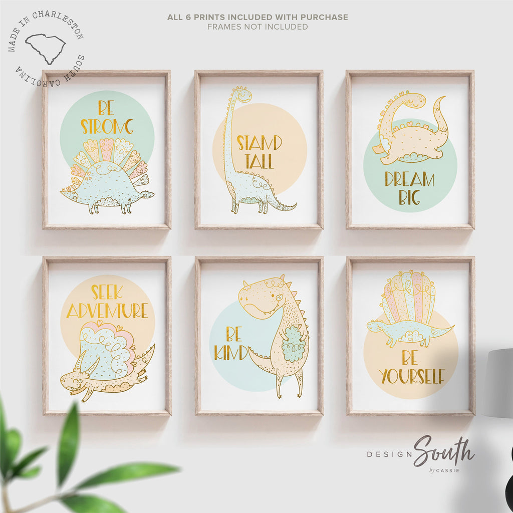 Pastel baby dinosaurs, inspirational girl wall art, girl dinosaur nursery, pastel orange pink gold, girly dinosaur pictures, cute dinosaurs