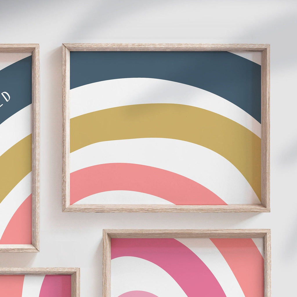 Rainbow nursery decor, modern nursery wall decor for girls, love heart print set, rainbow themed bedroom, child wall decor art you are loved