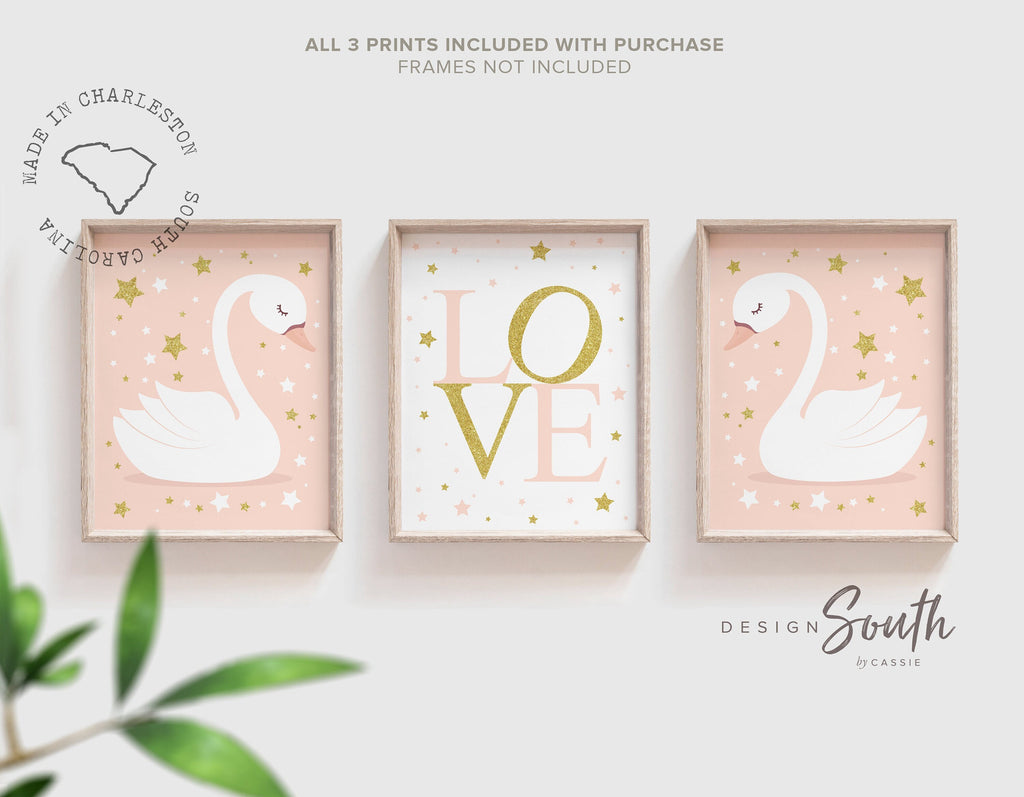 Peach and gold love baby wall decor, baby girl nursery art, wall art for girls nursery, wall decor for girls nursery, swans baby, swan theme